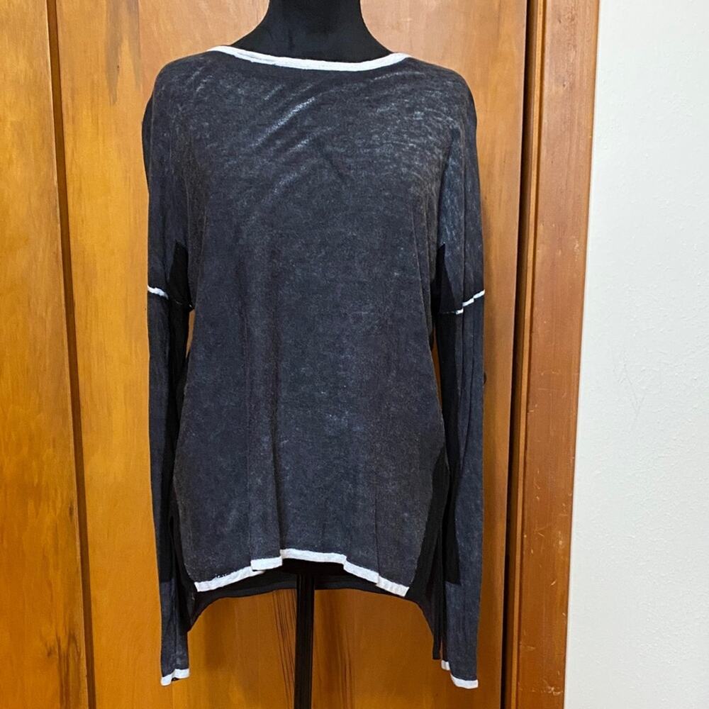 Long Sleeve Black Gray Top Tee Bamboo Cashmere Soft P2P 24” Versatile Layers